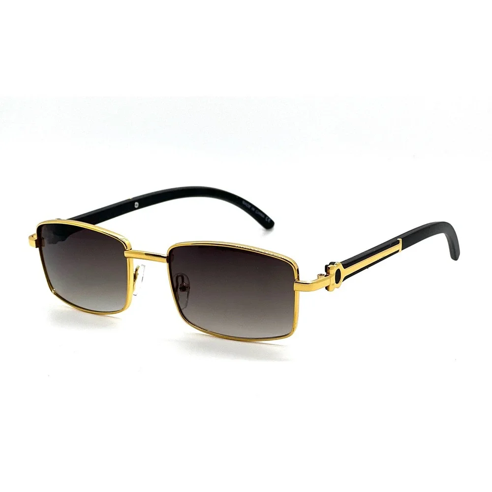 Rectangle Sunglasses Gold Frame Black Arms Mens‎ Fashion Eyewear Sophisticated